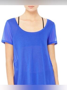 ALO Yoga Luxx Short Sleeve Mesh Insert Sheer Top.  Sz M ( Size ESTIMATED)